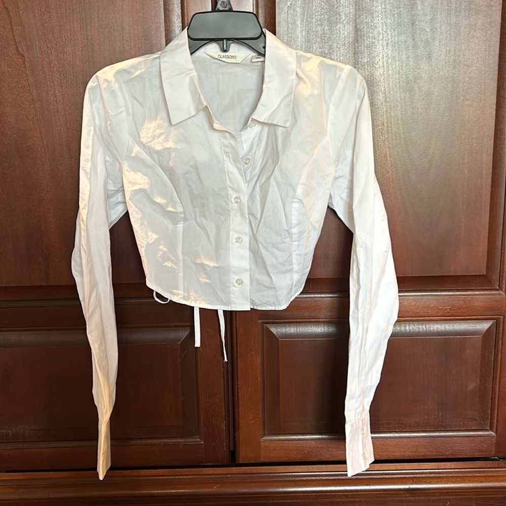 Glassen, white button up crop top